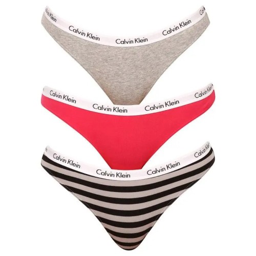 Culottes Bikini Femme Calvin Klein Carousel Rose Foncé, Grises, à Rayures Lot de 3