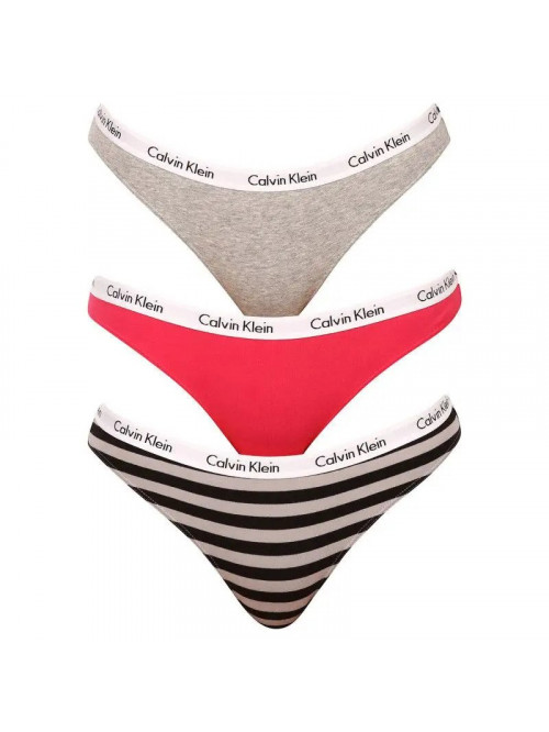 Culottes Bikini Femme Calvin Klein Carousel Rose Foncé, Grises, à Rayures Lot de 3