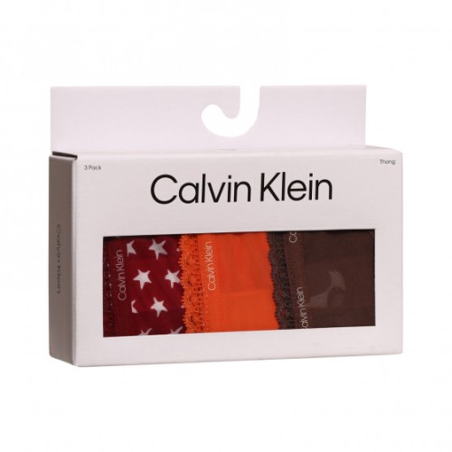 Tangas femme Calvin Klein Bottoms Up Refresh marron, orange, bordeaux avec étoiles, lot de 3