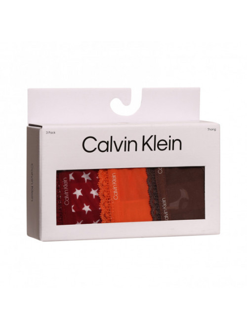 Tangas femme Calvin Klein Bottoms Up Refresh marron, orange, bordeaux avec étoiles, lot de 3
