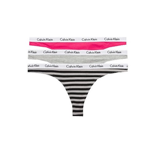 Tangas Femme Calvin Klein Carousel Thong Rose Foncé, Gris, Rayé 3-Pack