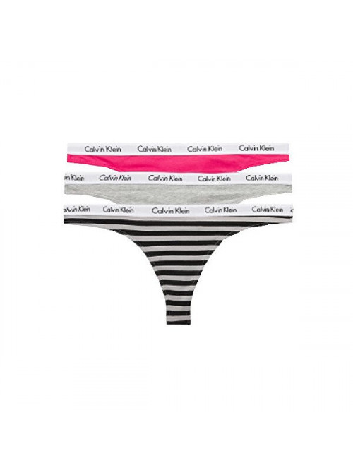 Tangas Femme Calvin Klein Carousel Thong Rose Foncé, Gris, Rayé 3-Pack