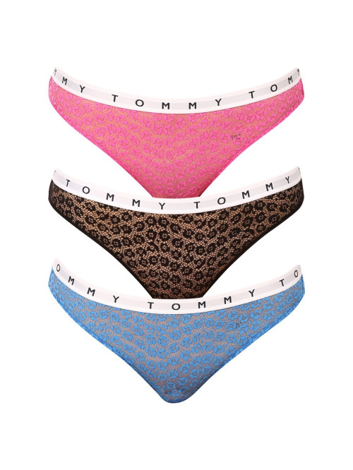 Culottes en Dentelle pour Femme Tommy Hilfiger Full Lace Bikini 3-Pack Multicolore - Rose, Noir, Ble...
