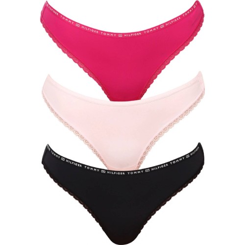 Strings pour femme Tommy Hilfiger Recycled Micro Lace Thong rose clair, rose foncé, noir 3-pack