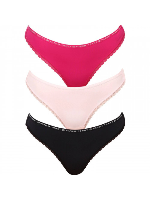 Strings pour femme Tommy Hilfiger Recycled Micro Lace Thong rose clair, rose foncé, noir 3-pack