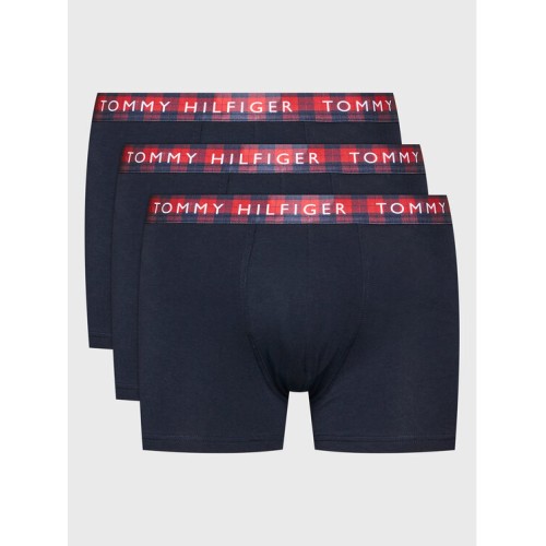 Boxers pour hommes Tommy Hilfiger Trunk Printed WB noirs avec ceinture à carreaux 3-pack