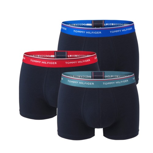 Boxers Homme Tommy Hilfiger Premium Essentials WB Trunk Bleu Foncé avec Ceinture Colorée 3-Pack