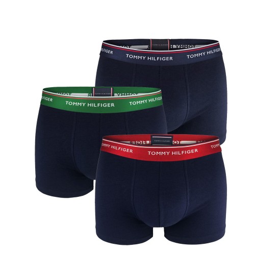 Boxers Homme Tommy Hilfiger Premium Essentials WB Trunk Bleu Foncé avec Ceinture Noire, Verte et Rouge 3-Pack