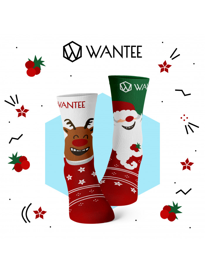 Chaussettes pour enfants Joyeux Père Noël et Renne Heureux Wantee