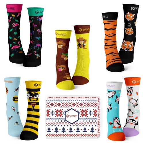 Chaussettes Animaux Sauvages Wantee 5-pack boîte cadeau Chaussettes Animaux Sauvages Wantee 5-pack boîte cadeau